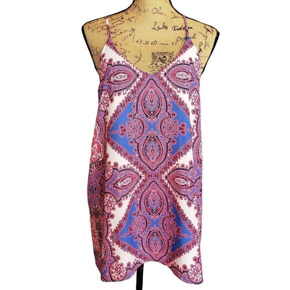 Womens Tunic Blouse Tank M Pink Blue Indie Paisley Sleeveless Boho Costal Loose - Picture 6 of 10